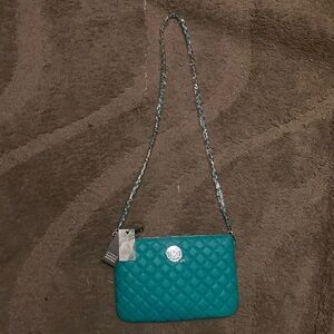 Badgley Mischka Blue Quilted Crossbody Bag with Chain Strap